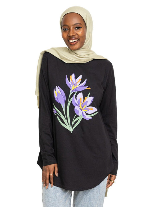 Black Printed Long - Sleeve Design 5 - Khotwh
